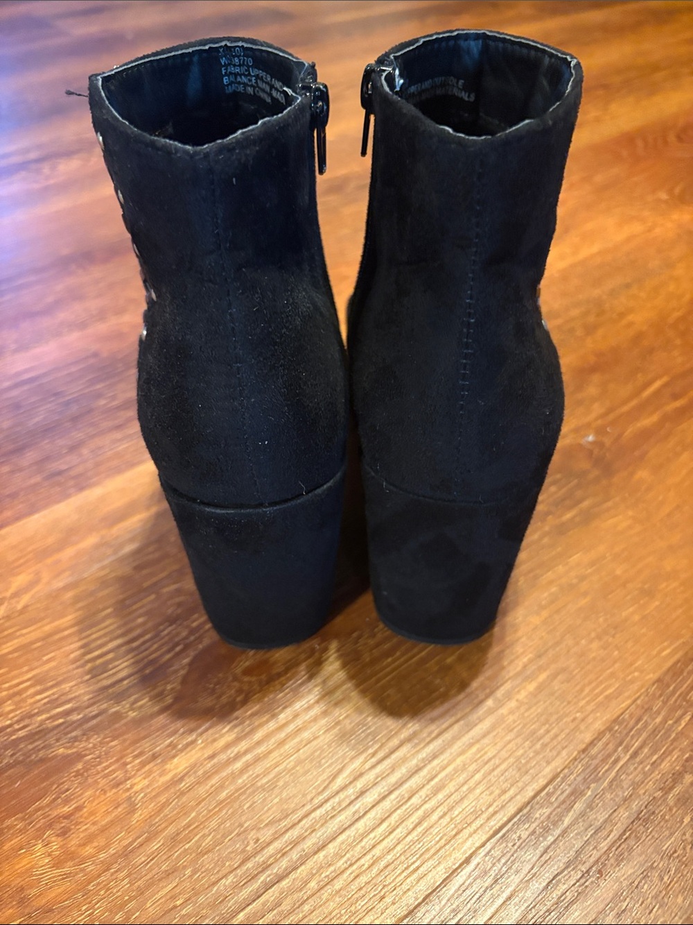 Black Suede Ankle Booties with Stud & Lace Accent - Picture 4 of 8